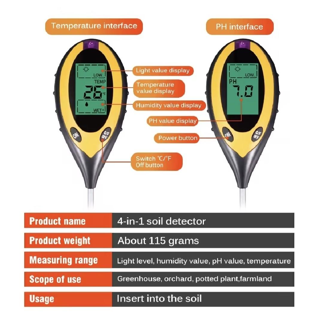 เครื่องวัดดิน 4 อิน 1 Soil Moisture Meter วัดค่า pH ความชื้น แสงแดด และอุณหภูมิดิน ใช้งานง่าย พกพาสะดวก - Image 3
