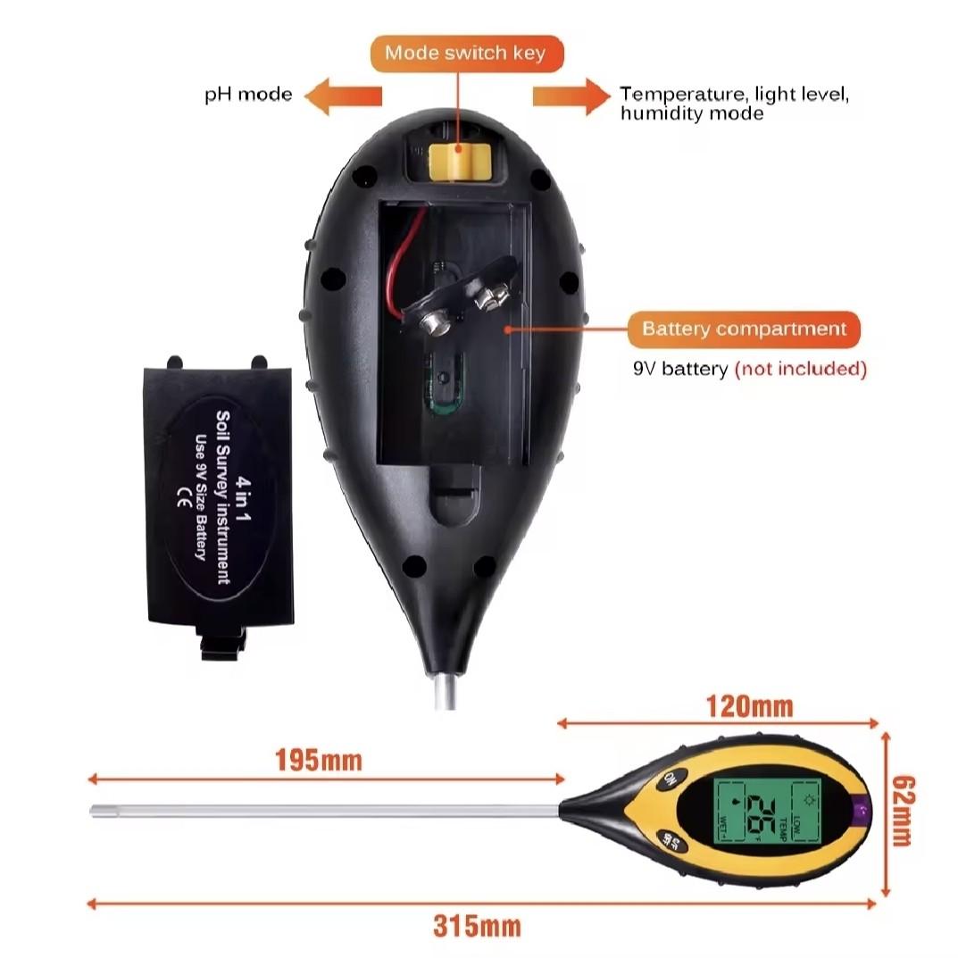 เครื่องวัดดิน 4 อิน 1 Soil Moisture Meter วัดค่า pH ความชื้น แสงแดด และอุณหภูมิดิน ใช้งานง่าย พกพาสะดวก - Image 8