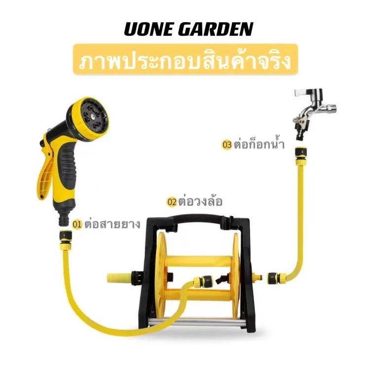 ชุดสายยางรดน้ำม้วนเก็บอัตโนมัติ Uone Garden พร้อมโรลเก็บสาย หัวฉีดปรับได้ 10 แบบ ยาว 20 เมตร - Image 7