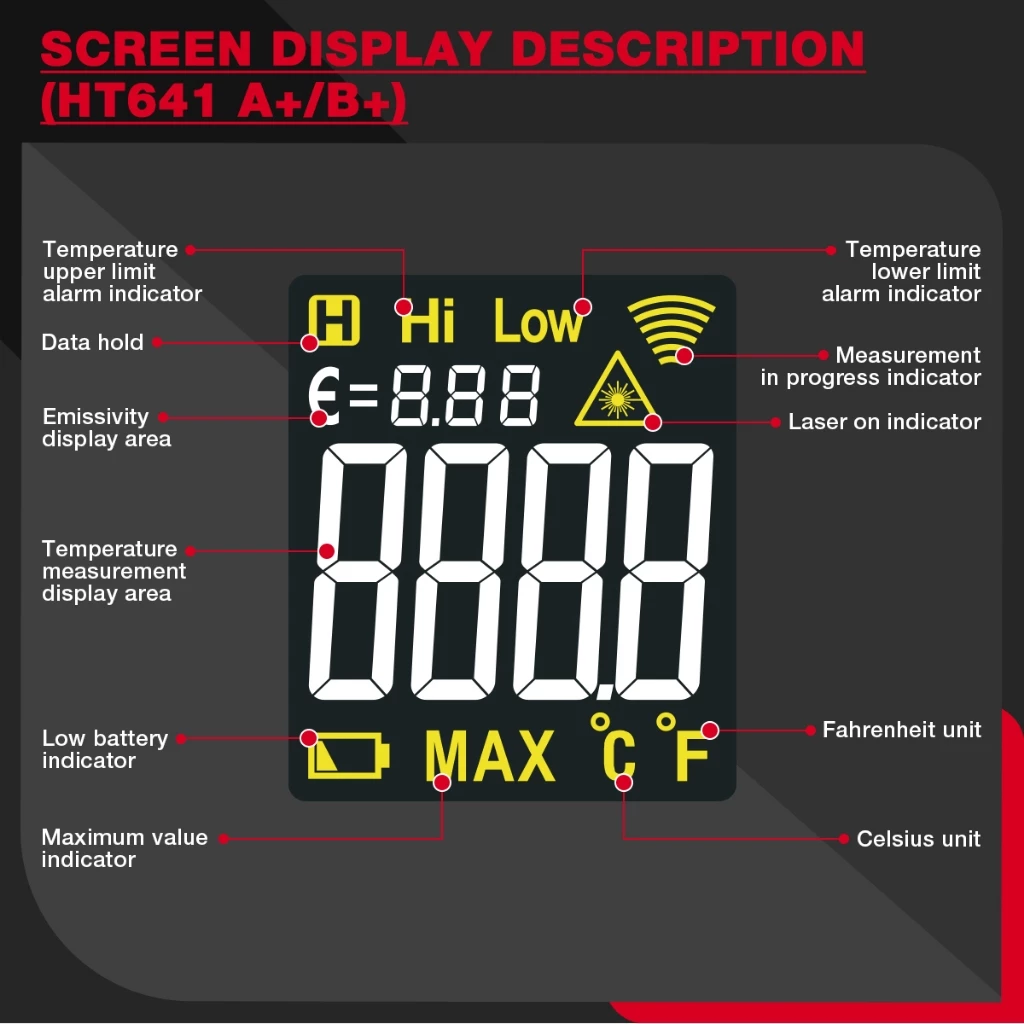 เครื่องวัดอุณหภูมิอินฟราเรด HABOTEST HT641 เลเซอร์ไม่สัมผัส แม่นยำสูง - Image 3