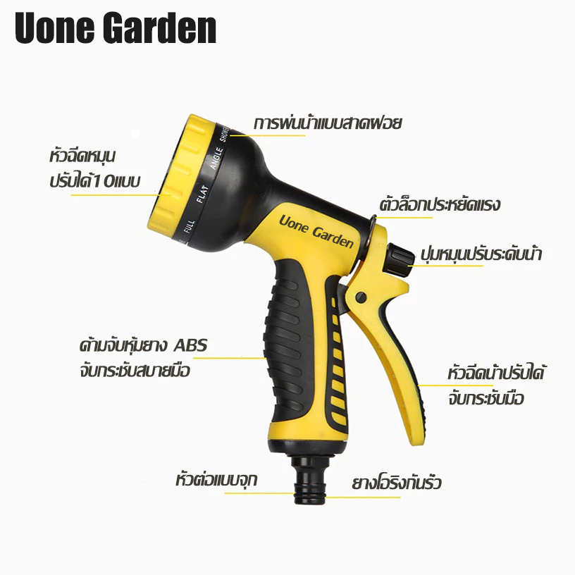 ชุดสายยางรดน้ำม้วนเก็บอัตโนมัติ Uone Garden พร้อมโรลเก็บสาย หัวฉีดปรับได้ 10 แบบ ยาว 20 เมตร - Image 5