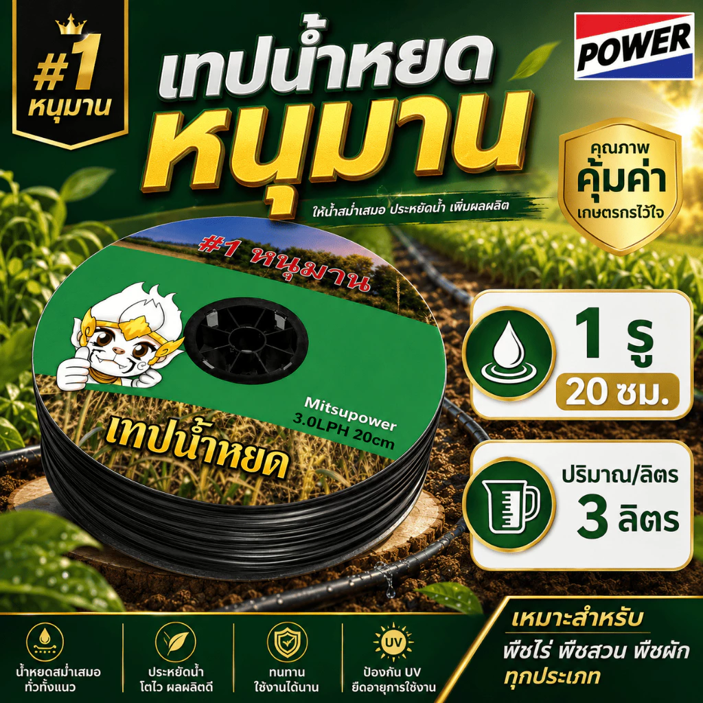 เทปน้ำหยด สายน้ำหยด ขนาด 16 มม. ระยะห่าง 20/30 ซม. ยาว 1000 เมตรเต็ม - Image 6
