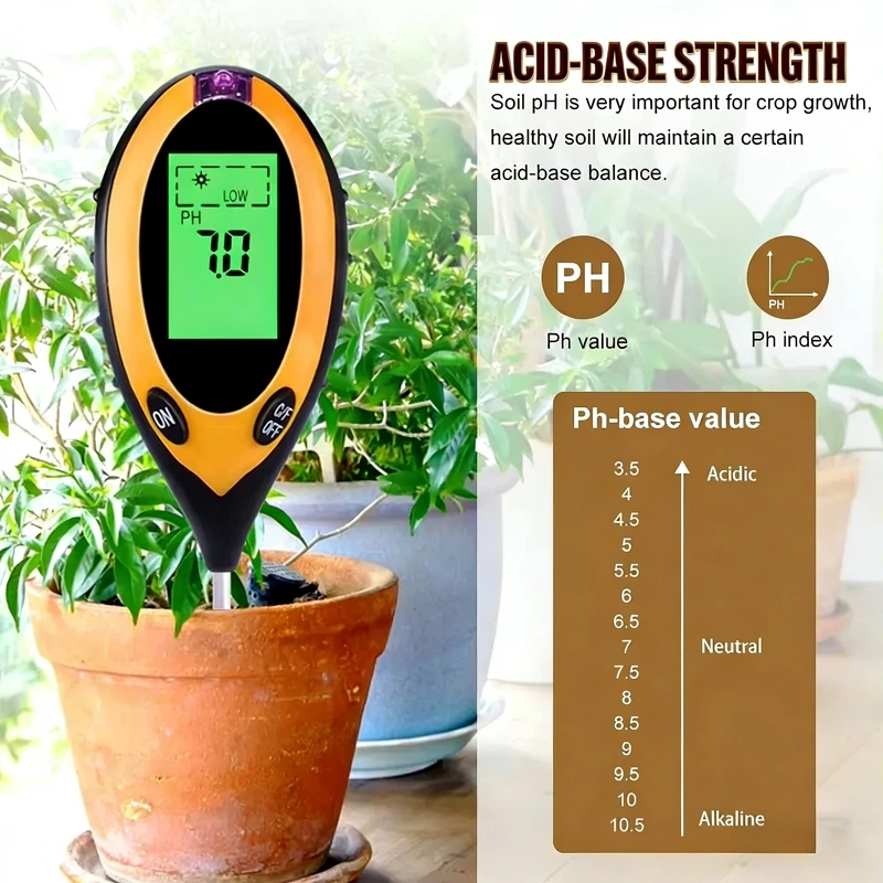 เครื่องวัดดิน 4 อิน 1 วัดความชื้น แสงแดด ค่า pH และอุณหภูมิดิน จอ LCD ดิจิตอล - Image 4